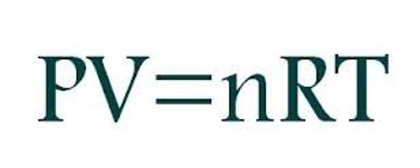 <p>PV = nRT<br>p= pressure (Pa)<br>V= volume (m^3)<br>n= amount of substance (mol)<br>R= ideal gass equation (8.314)<br>T= temperature (k)</p>