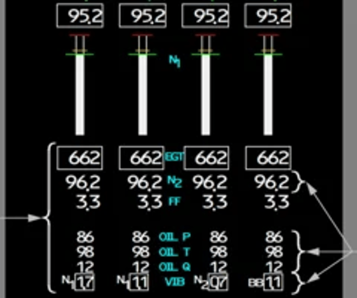 <p>- when a secondary engine parameter exceeds the normal operating range when secondary engine display is not selected</p><p>- will remain displayed until the exceeding engine parameter returns to normal</p>