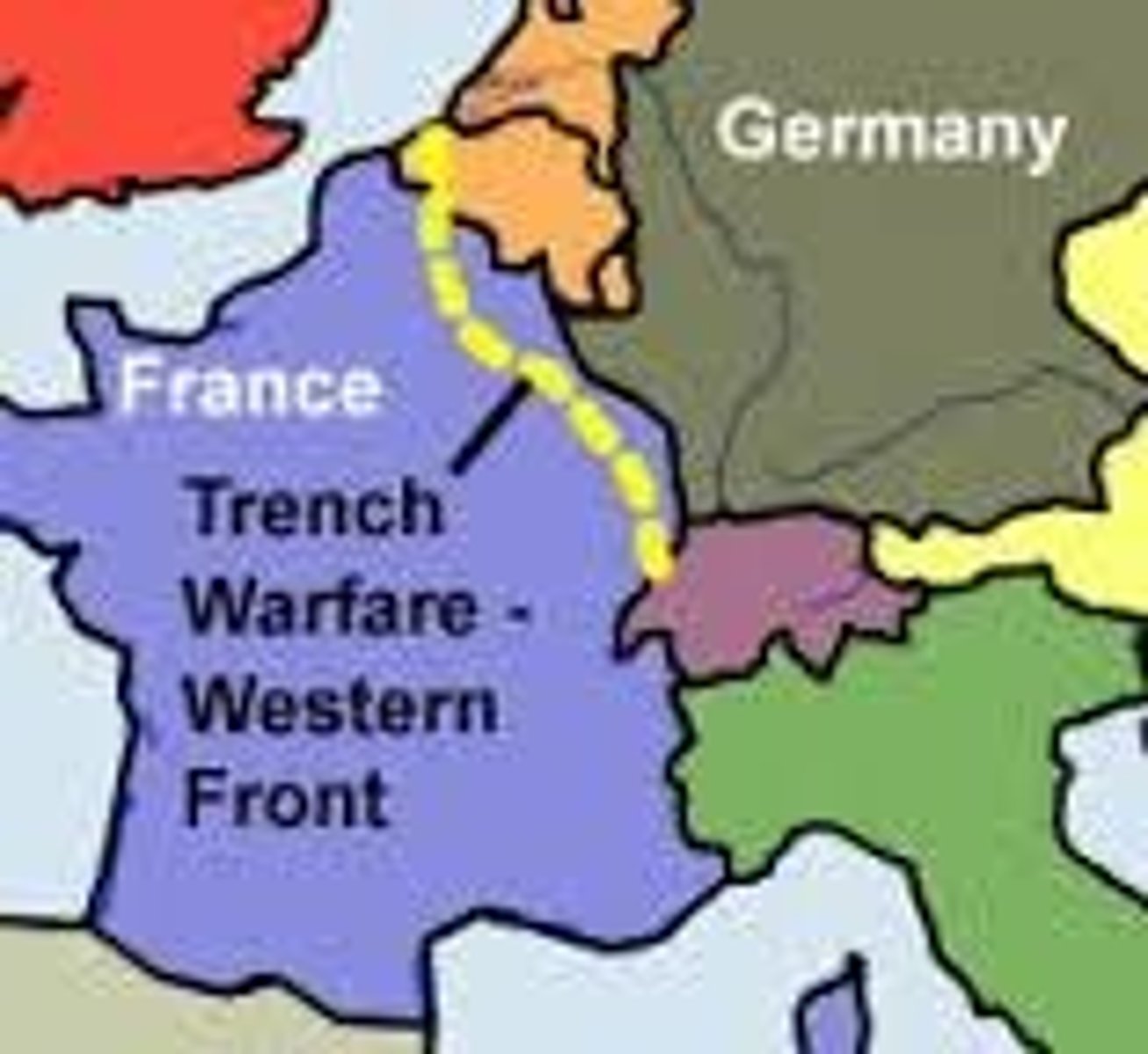 <p>A line of trenches and fortifications in World War I that stretched without a break from Switzerland to the North Sea.</p>