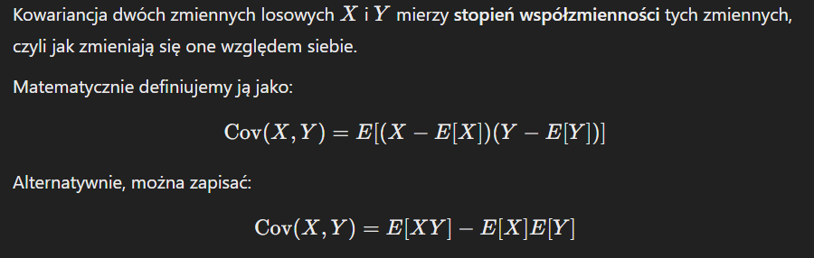 <p>Nie ma tego w żadnym pliku wykładowym dudzinski cwelu jebany ani jednego slowa o kowariancji</p>