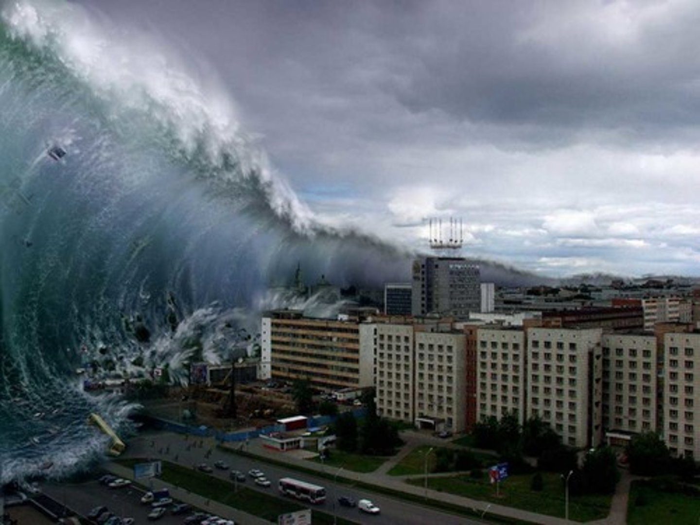 <p>A giant wave usually caused by an earthquake beneath the ocean floor.</p>