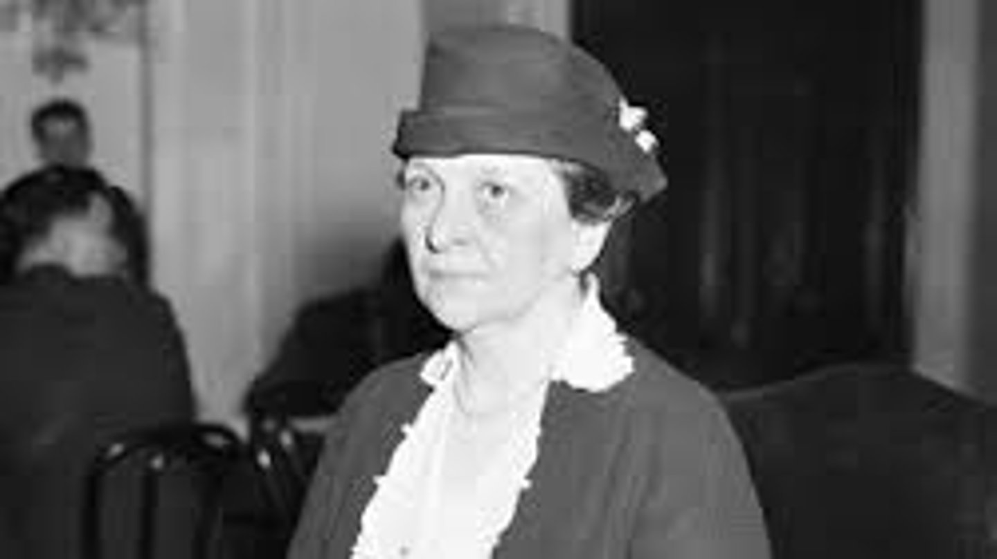 <p>The first woman cabinet member and secretary of labor under Roosevelt, Perkins helped draw labor into the New Deal coalition.</p>