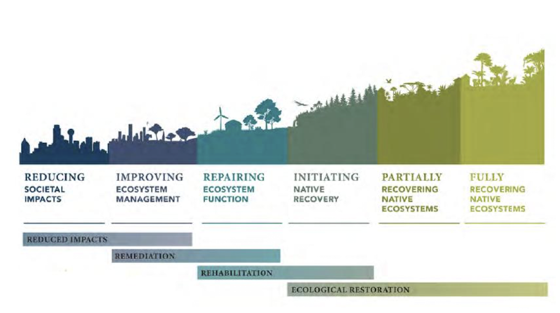 <p>range of activities worldwide</p><p>categories include reduced societal impacts, remediation, rehabilitation and ecological restoration</p>