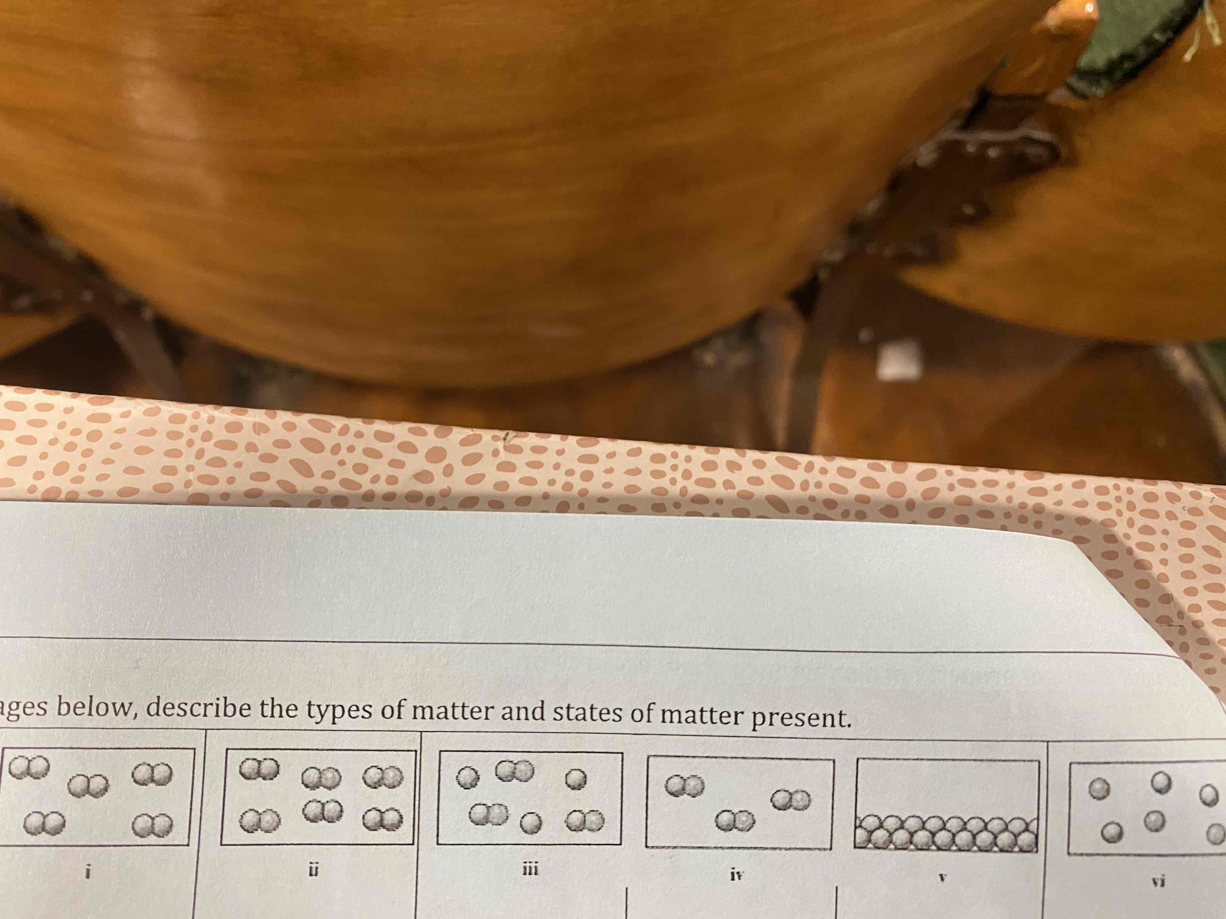 <p>Using the images below, describe the types of matter and states of matter present.</p>