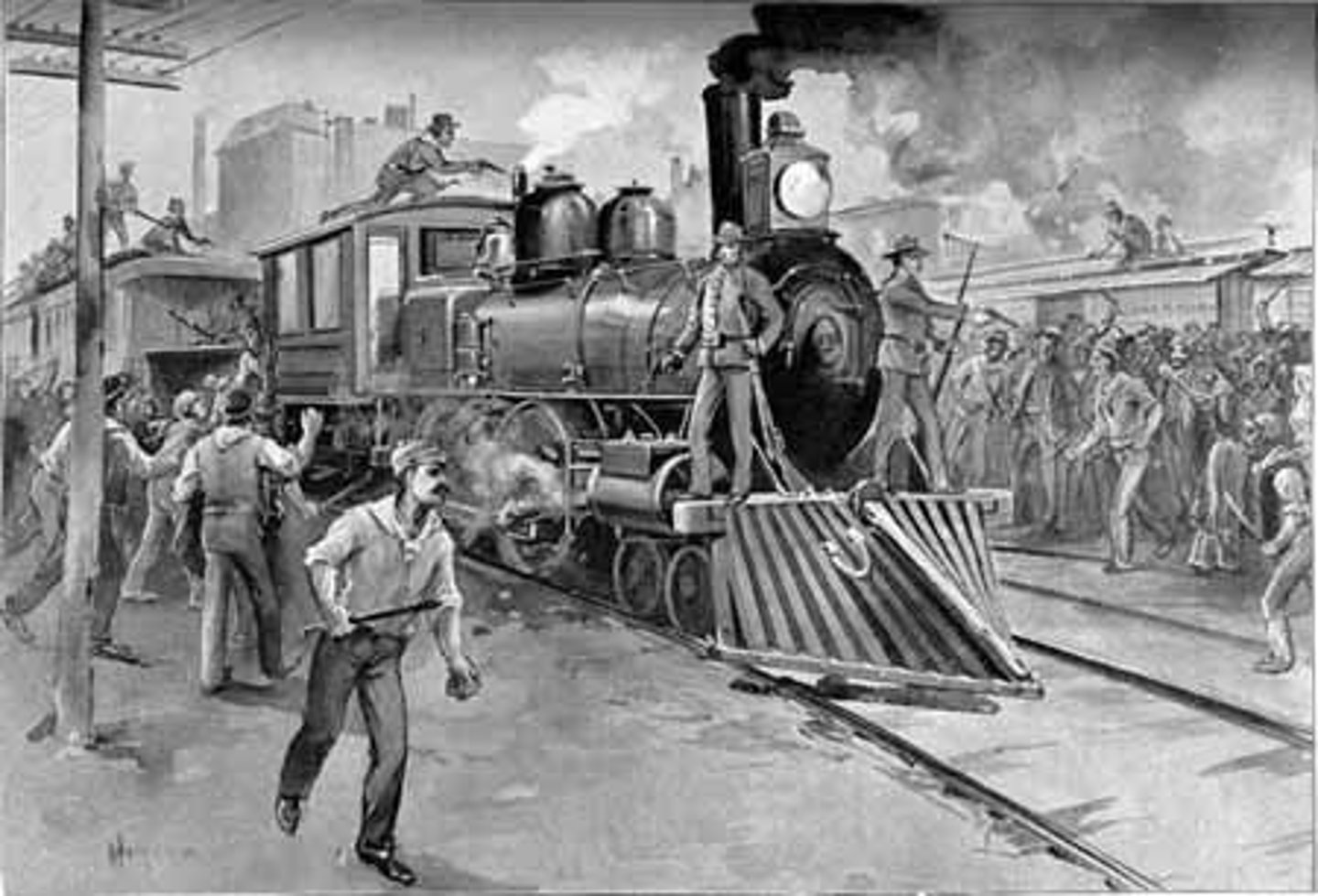 <p>A staged walkout strike by railroad workers upset by drastic wage cuts. The strike was led by socialist Eugene Debs but not supported by the American Federation of Labor. Eventually President Grover Cleveland intervened because it was interfering with mail delivery and federal troops forced an end to the strike. The strike highlighted both divisions within labor and the government's continuing willingness to use armed force to combat work stoppages.</p>