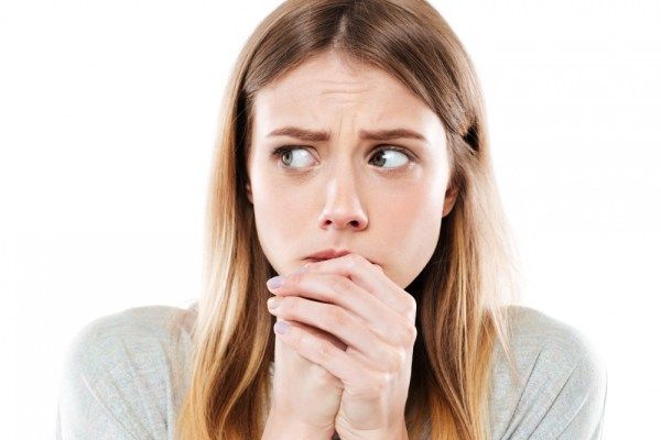 <p>She <strong>is</strong> <strong>worried</strong> <strong>about</strong> her test.</p>