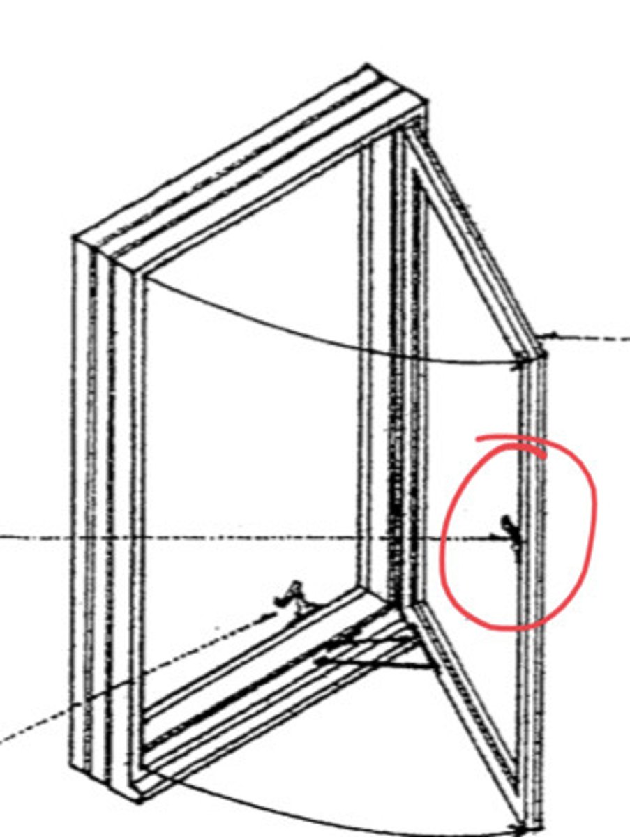 <p>A handle that locks a hinged sash in a closed position by wedging it against a keeper plate.</p>