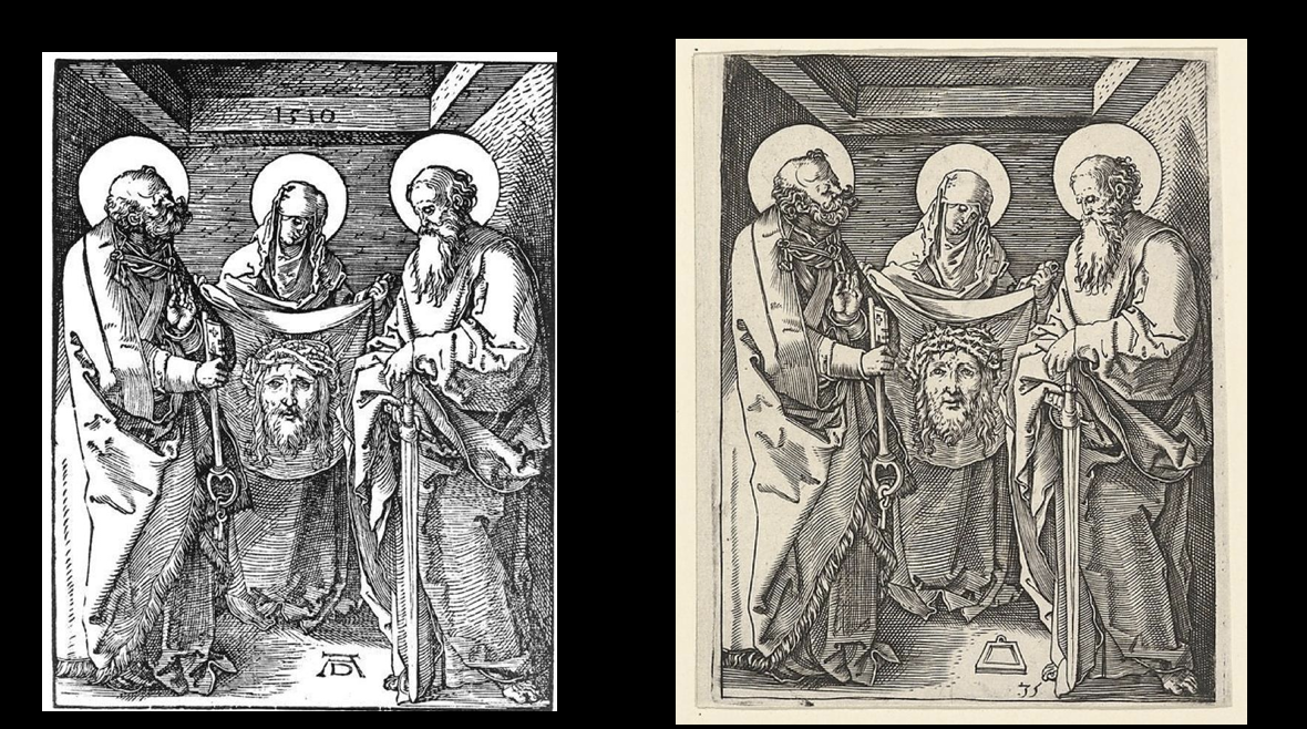 <p><strong>Prints raise complex issues regarding authorship: who is the maker? </strong></p><p>•Marcantonio Raimondi mechanically copies Dürer’s woodcuts—without Dürer’s consent—and sells them for enormous profit. </p><p>•Dürer goes to the Venetian Senate in 1505-6 to sue Raimondi for “intellectual copyright” or “criminal plagiarism” (the first such case in the Western tradition)</p><p> •Venetian Senate rules that the only thing that “belongs” to Dürer is his monogram—connected to his person—while the style and artfulness, because they depict religious subject matter, are not his property, but everyone’s. Also, woodcuts were meant to be copied, Senate insists</p>