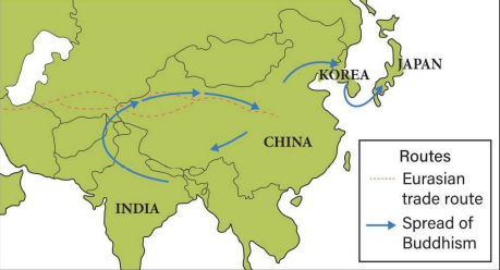 <p>Which general conclusion about the expansion diffusion of the religion does the map most strongly support?</p>