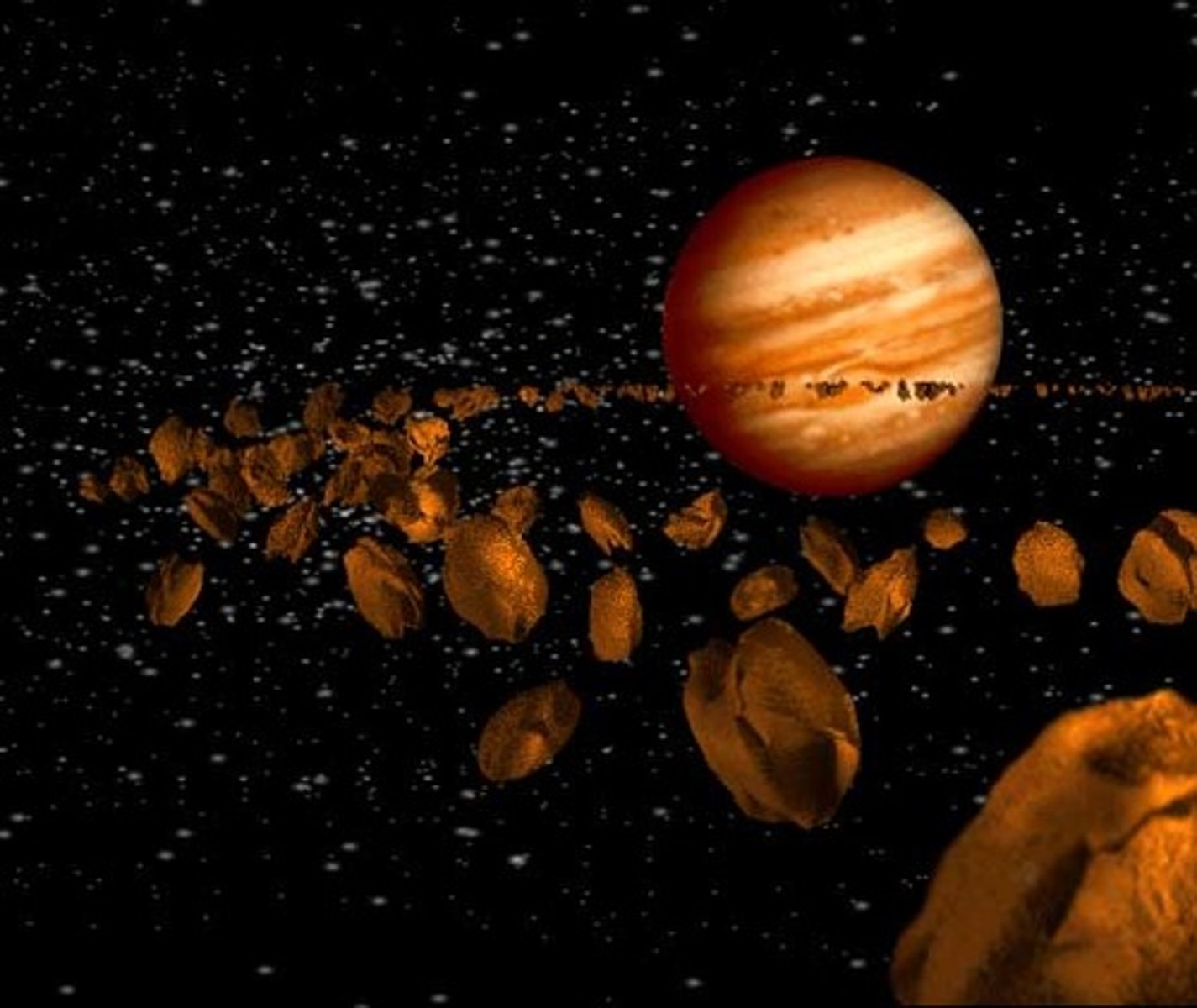 <p>A small rocky body orbiting the sun. Most are found in the asteroid belt between Mars and Jupiter. Vary in shape. Thought to be made of leftover rock from the formation of the solar system.</p>