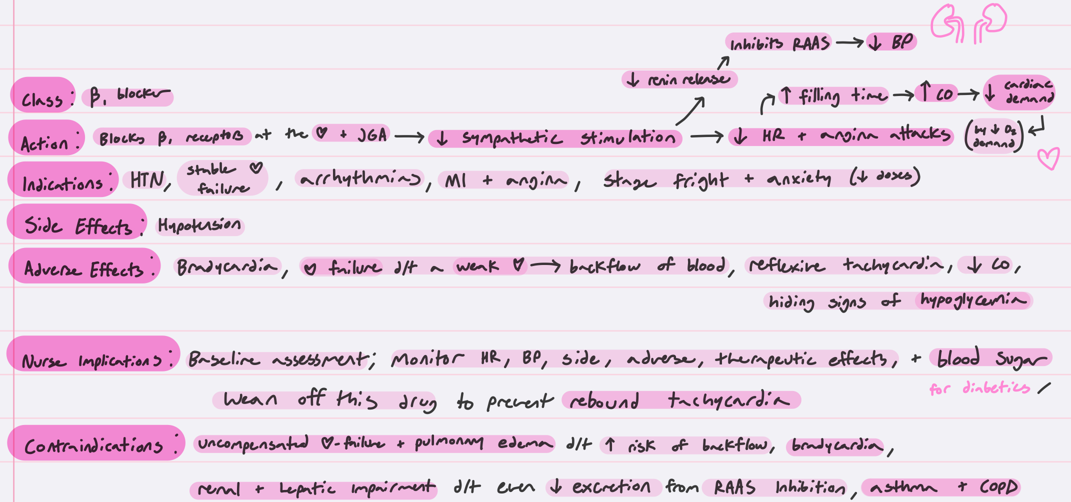 <p>lowers BP and HR</p>