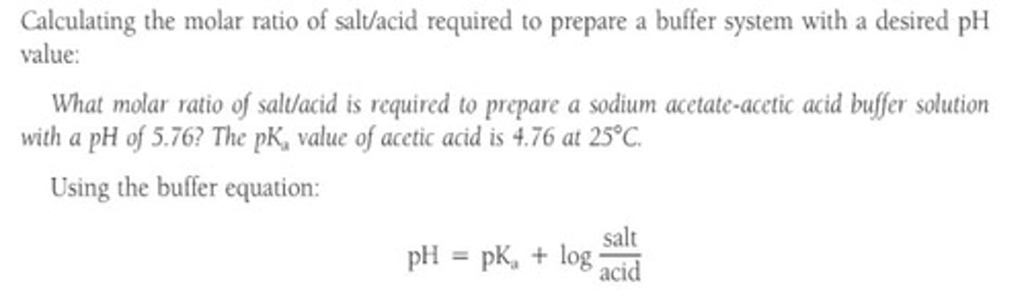 <p>The quantity of ingredients for a buffer solution can be calculated based on the desired pH and the molar ratio of the acid and its conjugate base.</p>