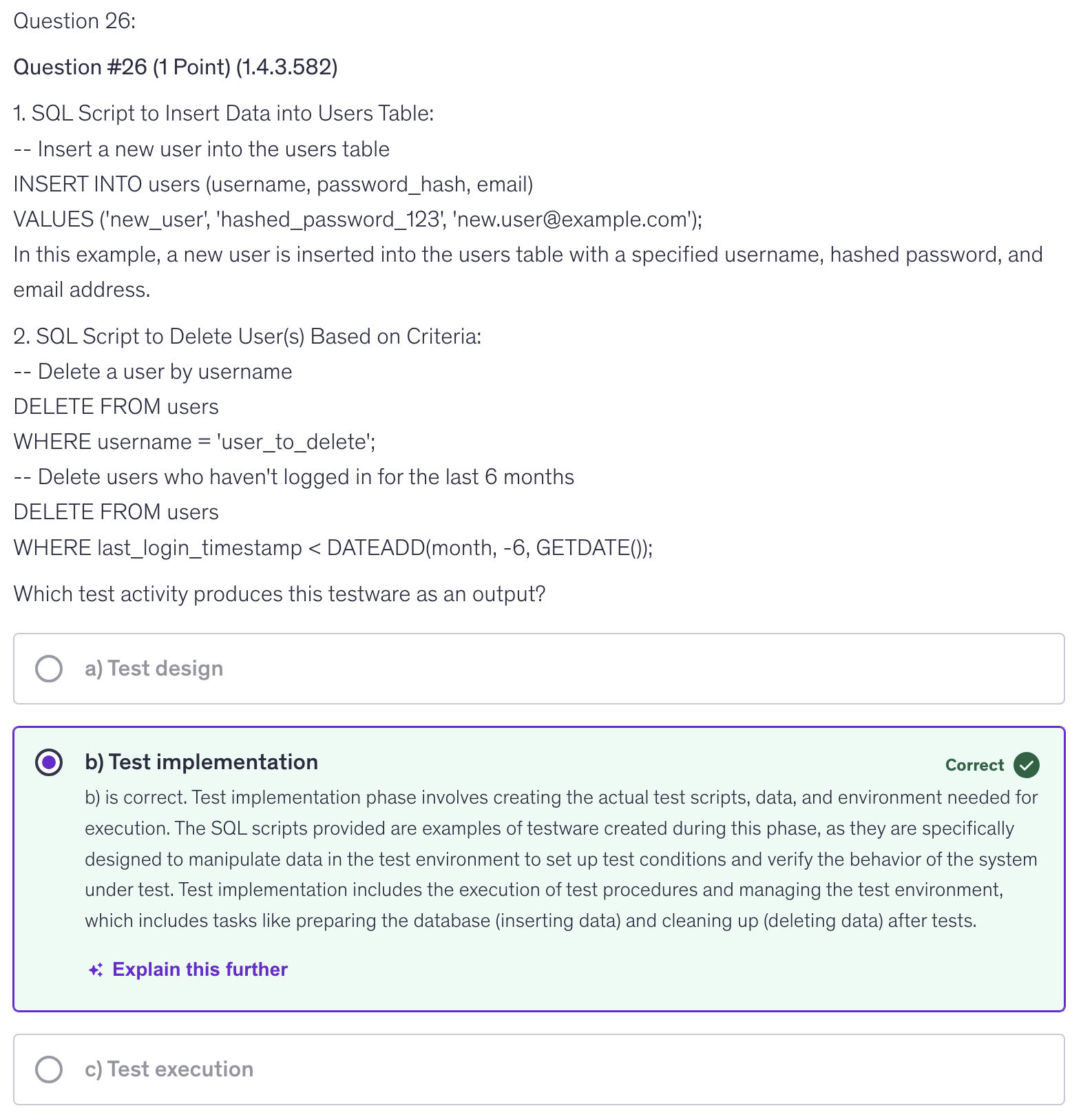 <p>b) Test Implementation</p>