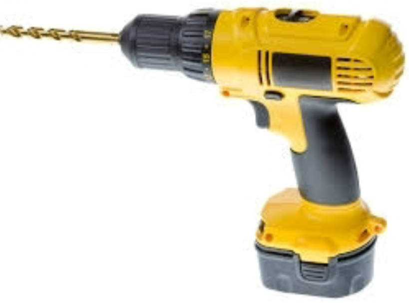a hand tool, power tool, or machine with a rotating cutting tip or reciprocating hammer or chisel, used for making holes.