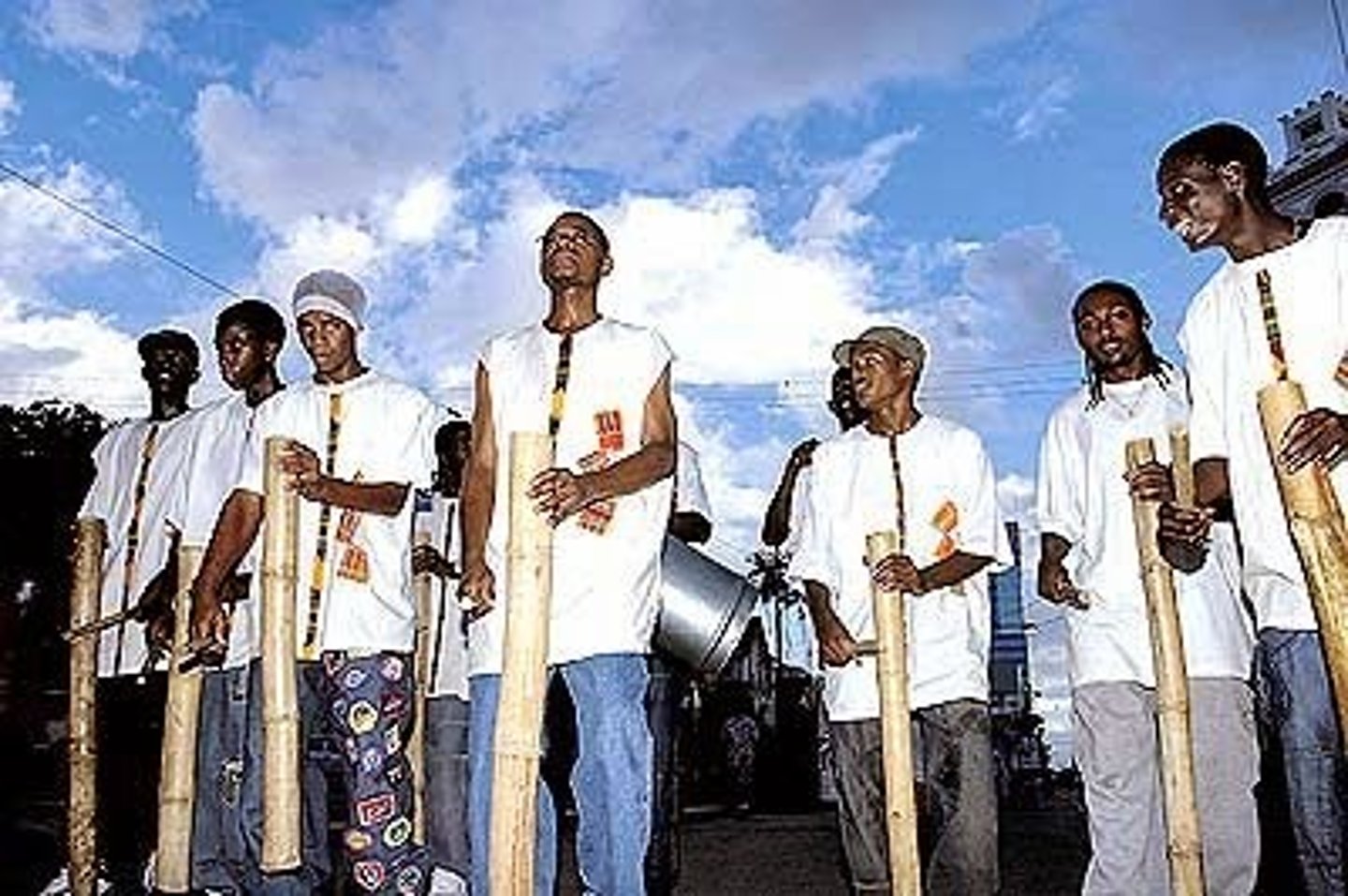 <p>A type of ensemble developed after drums were banned in Trinidad, which used cane and bamboo tubes that were beaten with sticks and stamped on the ground.<br><br>-percussion ensemble that accompanies calypso songs during<br>Carnival, consisting of three different instruments, each cut from bamboo</p>