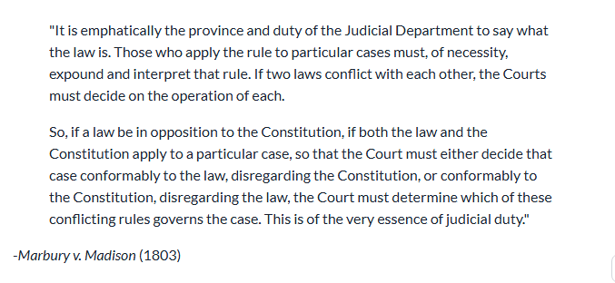 <p>Which of the following best represents the court's use of the power described by John Marshall in the excerpt above?</p>