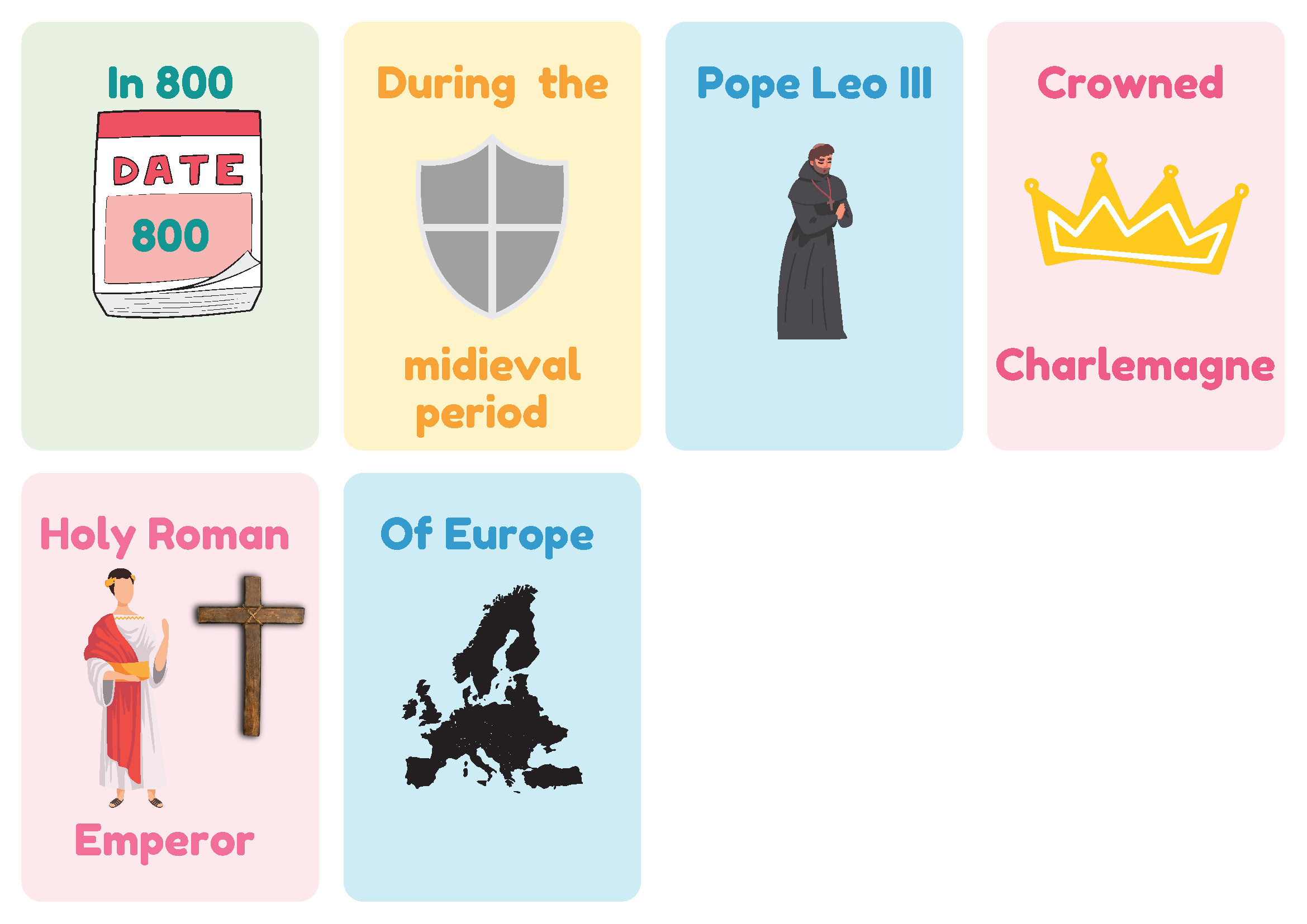 <p>In 800 A.D., during the medieval period, Pope Leo III crowned Charlemagne Holy Roman Emperor of Europe.</p>