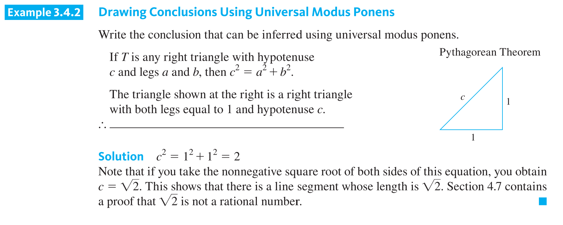 <p>The rule of universal instantiation can be combined with modus ponens to obtain the valid form of argument called <strong>Universal Modus Ponens.</strong></p><p><strong>Universal Modus Ponens Rule:</strong> f something is true for everything in a group (e.g., "For all x, if P(x) then Q(x)") and it's true for one specific thing (e.g., "P(a)"), then it must be true for that specific thing (e.g., "Q(a)").</p>