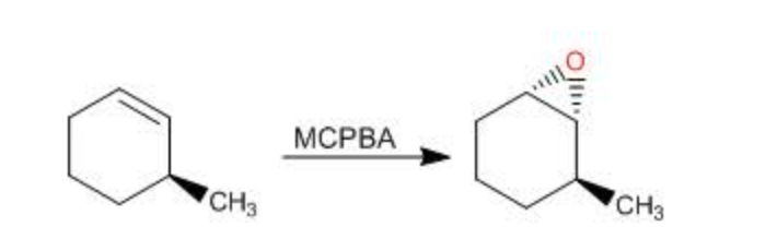 <p><strong>Alkene to Epoxide</strong></p><ul><li><p>stereochem: syn addition</p></li><li><p>preserves alkene geometry:</p></li></ul><p>cis alkene → cis epoxide</p><p>trans alkene → trans epoxide</p><p></p>