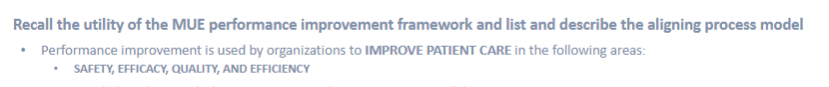<ul><li><p>safety</p></li><li><p>efficacy</p></li><li><p>quality</p></li><li><p>efficiency</p></li></ul><p></p>