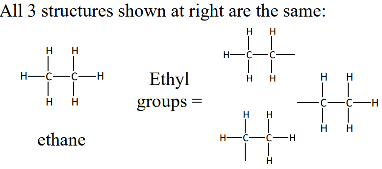 <p>Ethyl groups, using ethane as the example</p>