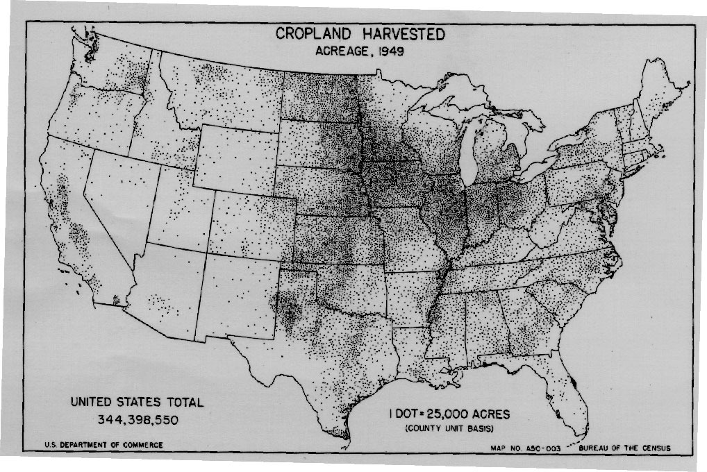 <p>A thematic map that <span style="background-color: transparent;"><span>uses equally-sized dots to represent the frequency of a variable in a given area.</span></span></p><ul><li><p><span style="background-color: transparent;"><span>The more dots → the more dense the area is.</span></span></p></li></ul><p></p>