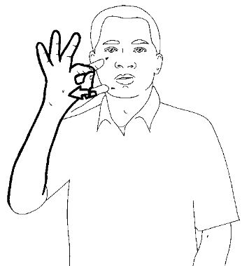 <p>Start with an &quot;open F&quot; sign at the side of your lips and then pull it away while closing your thumb and index finger</p>