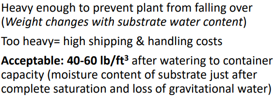 <p>__ - (dry mass per unit volume (moist)) – low _ substrates are lighter, high _ substrates are heavier</p>