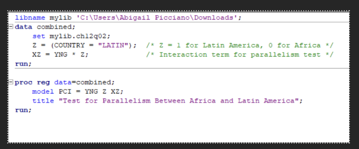 <p>Parallelism tests of the slopes SAS code </p>