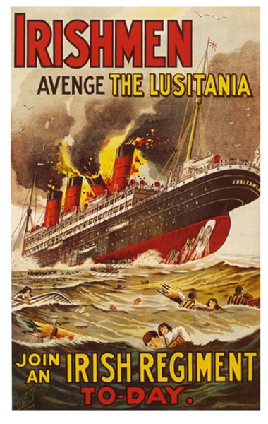 <p>A British passenger ship that was sunk by a German U-Boat on May 7, 1915. 128 Americans died. The sinking greatly turned American opinion against the Germans, helping the move towards entering the war.</p>