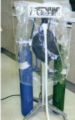 <p><span><span>1) Place plastic barriers over the N2O O2 machine </span></span></p><p><span><span>2) Keep the machine behind the patient during the procedure to minimize its exposure to aerosols </span></span></p><p><span><span>3) Sterilize or dispose of nasal hood after use</span></span></p><p><span><span>Cover the delivery unit with a protective barrier</span></span></p>