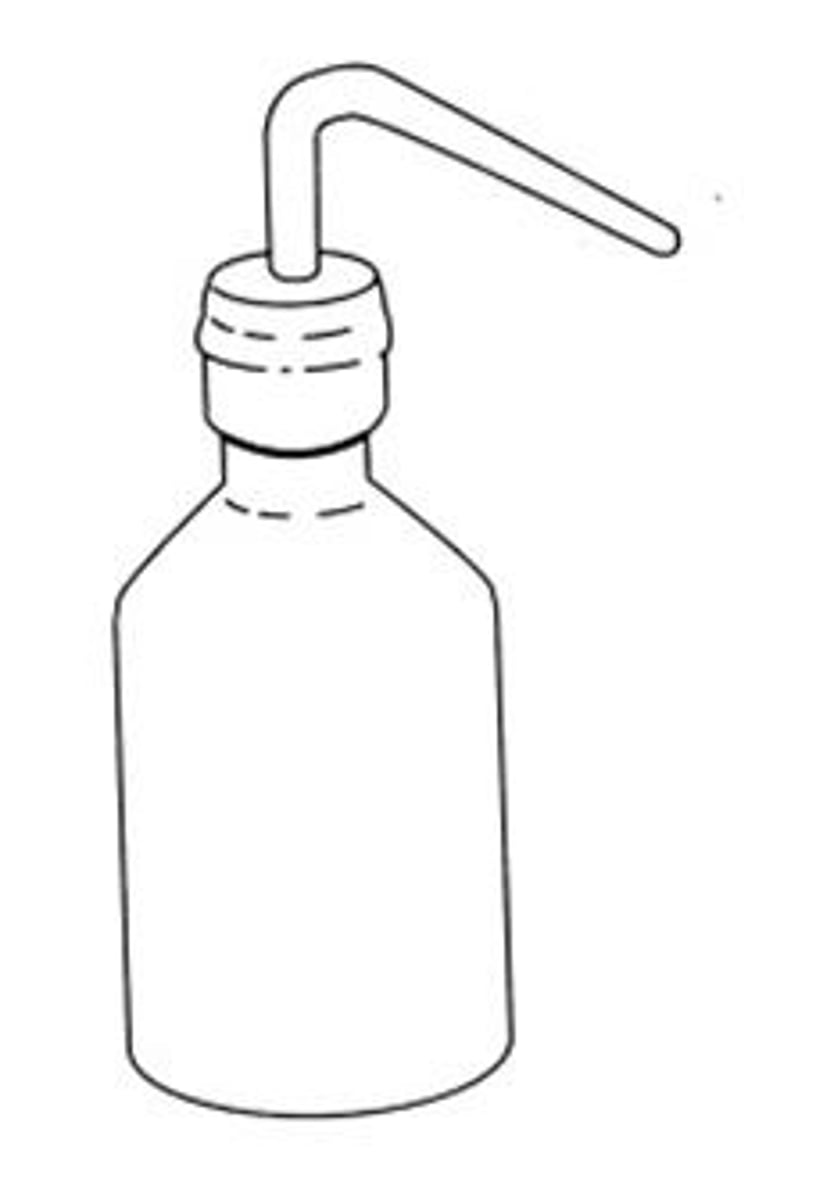 <p>a squeeze bottle with a nozzle, used to rinse various pieces of lab glassware, such as test tubes and round bottom flasks.</p>