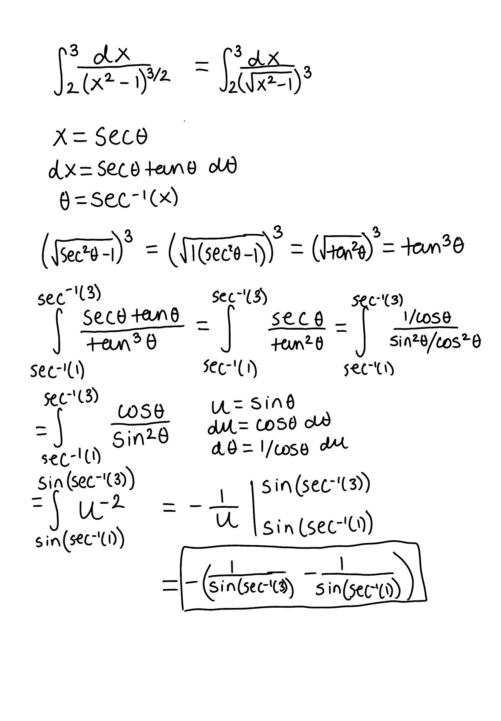 <p>Only change the bounds when doing u sub for cosx/sin²x</p>