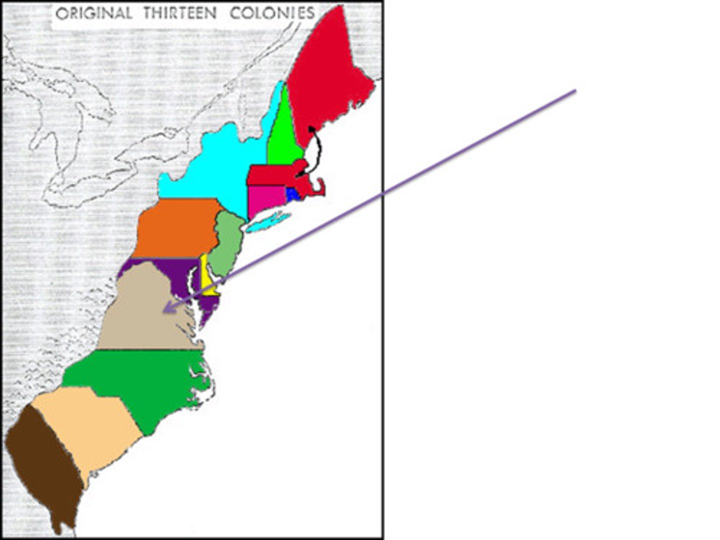 <p>The first colony of the original thirteen. The birthplace of both presidents and future generals, but also the birthplace of African slavery in English America. This company eventually went bankrupt and was salvaged by becoming a royal colony with a royal governor, William Berkeley, in 1642.</p>
