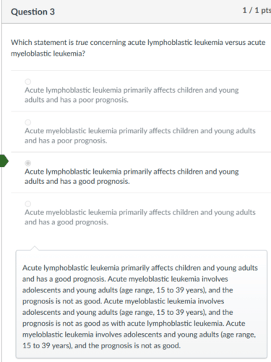 <p>Acute lymphoblastic leukemia primarily affects children and young adults and has a good prognosis.</p><p>Acute lymphoblastic leukemia primarily affects children and young adults and has a good prognosis. Acute myeloblastic leukemia involves adolescents and young adults (age range, 15 to 39 years), and the prognosis is not as good. Acute myeloblastic leukemia involves adolescents and young adults (age range, 15 to 39 years), and the prognosis is not as good as with acute lymphoblastic leukemia. Acute myeloblastic leukemia involves adolescents and young adults (age range, 15 to 39 years), and the prognosis is not as good.</p>
