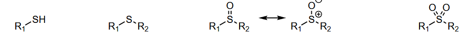 <p>Name of these sulfur groups</p><p>How much does each of them affect the pK<sub>a</sub></p>