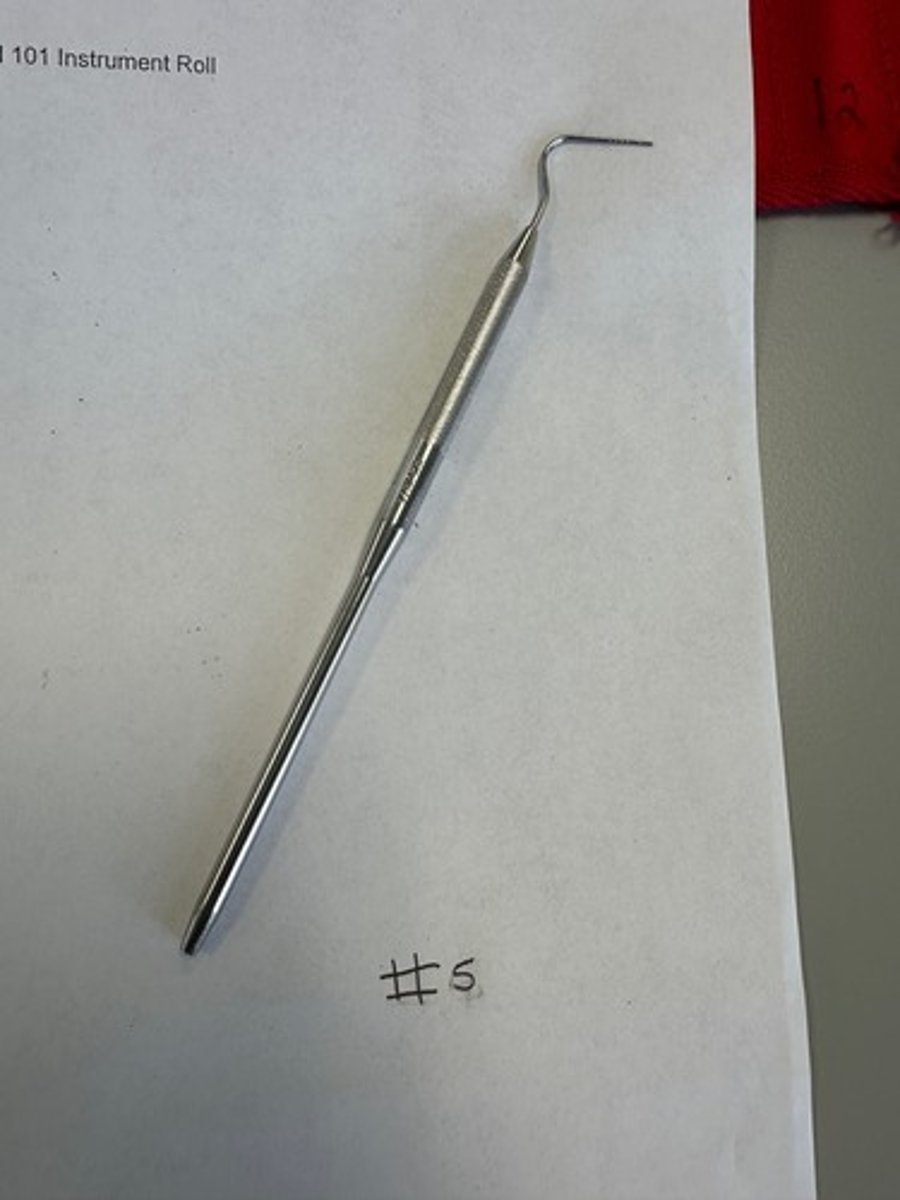 <p>Used to measure the sulcus or pocket depthof the periodontium of each tooth. The measurement inidcates to the clinician the overall gingival health of that area. Calibrated in millimeters (examination instrument)</p>