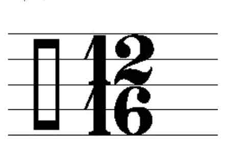 <p>the meter signature below denotes ___ beats per measure and the __ note represents the length of one beat. Use standard american terminology (dotted half note)</p>