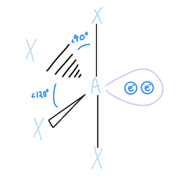 <p>AX4E, sp3d hybridized</p>
