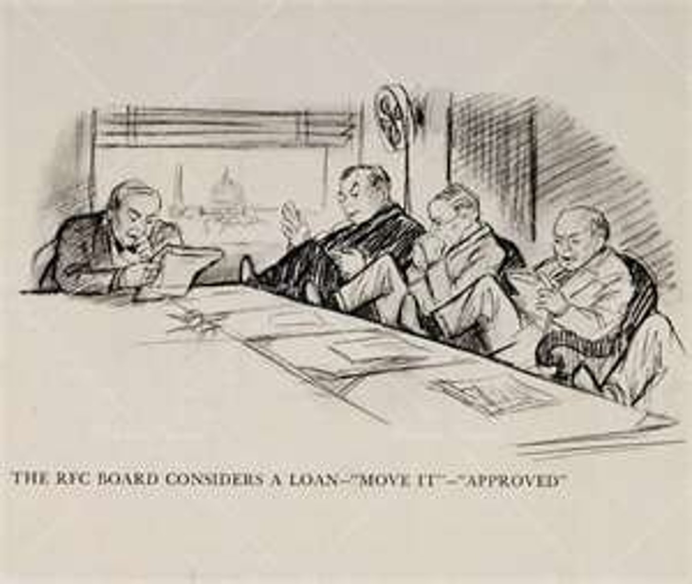 <p>A government lending agency established under the Hoover administration in order to assist insurance companies, banks, agricultural organizations, railroads, and local governments. It was a precursor to later agencies that grew out of the New Deal and symbolized a recognition by the Republicans that some federal action was required to address the Great Depression.</p>