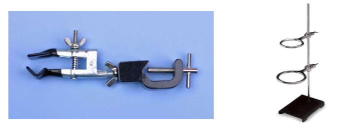 <p>Utility Clamps are made with three prongs or with two rounded prongs, with one on each side. They are commonly used to hold laboratory glassware, such as Erlenmeyer flasks, distillation flasks, glass tubing, round bottom flasks.</p><p>Ring Stand: Is used to support utility clamps and ring stands for procedures such as boiling.</p>