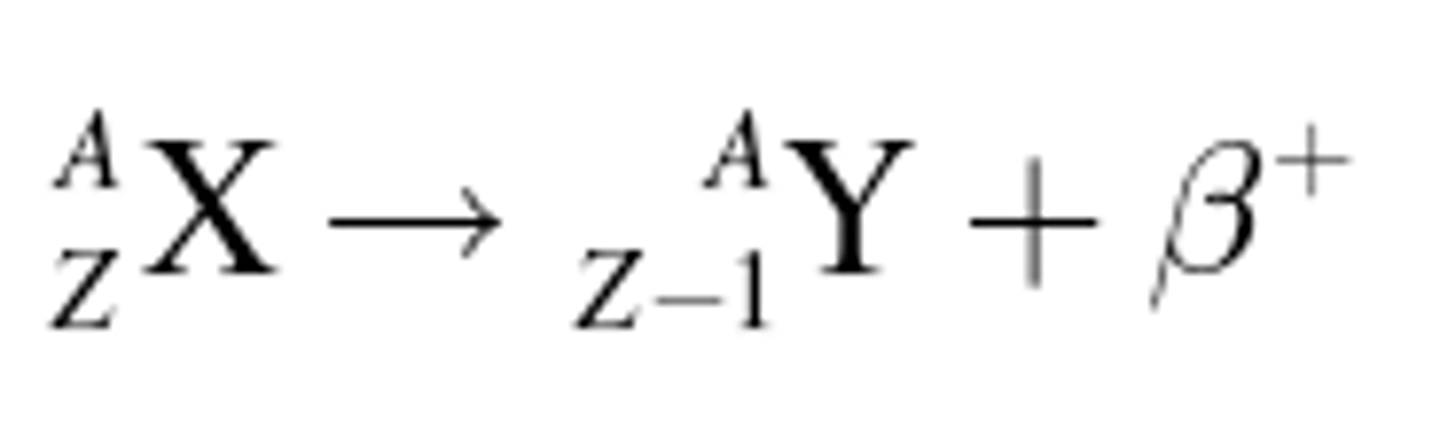 <p>Beta decay in which a proton changes into a neutron and a positron.</p>