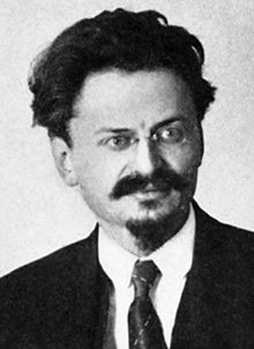 <p>A leader who had planned the 1917 takeover and formed the Red Army. "Permanent revolution" -Socialism in the Soviet Union could only succeed if rev. quickly spread throughout Europe. Defeated by Stalin, who eventually killed him and rose to power.</p>