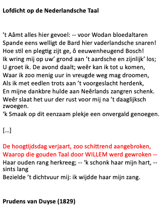 <ul>
<li>1804-1859    </li>
<li>Lofdichten op de Nederlandse taal</li>
<li>Bevrijd van Franse juk → Willem I gezien als de held van de generatie</li>
<li>Schrijven over taalkwestie</li>
<li>“De taal is gansch het volck", 1836</li>
<li>Orangist</li>
<li>Voert Vlaamse taal- en cultuurstrijd</li>
<li>Idee: taal bepaalt sociale kwesties, wanneer taalkwestie opgelost wordt, verdwijnen sociale kwesties ook</li>
<li>Van orangist naar fanatiek Belgisch denken</li>
</ul>