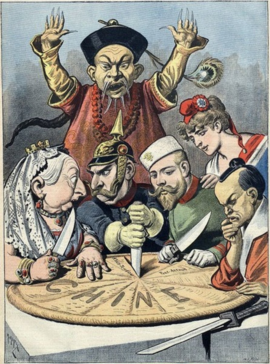 <p>Opium War caused China to become a sphere of influence for many industrial nations.</p><p>Boxes/Taiping rebellion-remove foreign/imperial influence.</p>