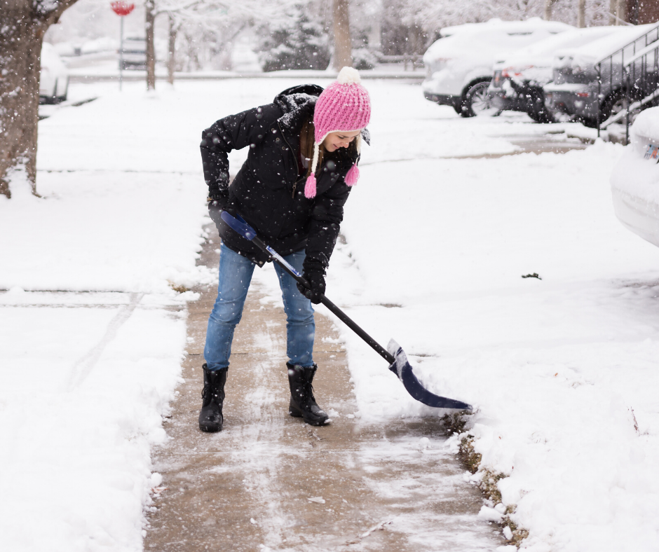 <p>To <span style="color: blue">shovel </span>the pavement clear of snow</p>