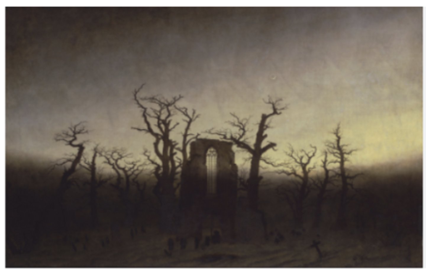 <p>Sad, unsettling painting&nbsp;</p><p>landscape painting </p><p>foreground- crosses </p><p>romanticism </p>