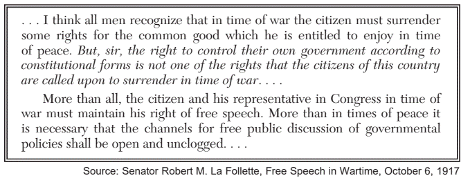 <p>Which Supreme Court decision addresses the issue raised by Senator La Follette in this speech?</p>