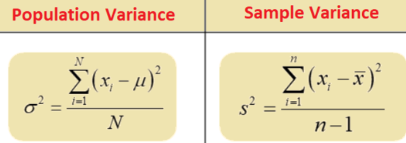 <p><strong>Example: Variance and SD</strong></p><p>Age at 2nd MMR dose: 4, 4, 5, 5, 6, 9</p><ol><li><p>n =</p></li><li><p>mean =</p></li><li><p>sample V =</p></li><li><p>SD =</p></li><li><p>What is the benefit of taking a sq root of variance (SD)?</p></li></ol><p></p>