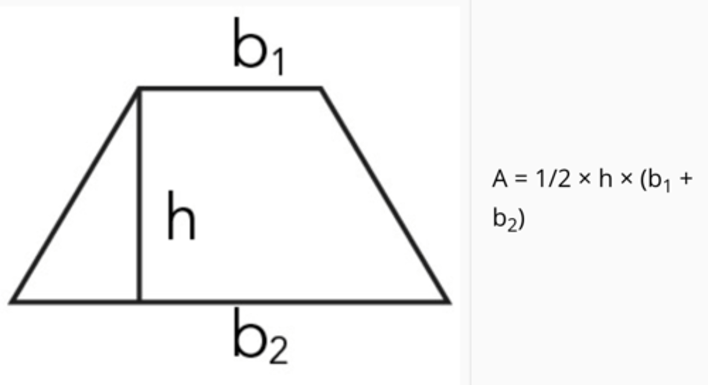 <p>P = a + b1 + b2 + c</p><p>A = b1 + b2 / 2 • h</p>